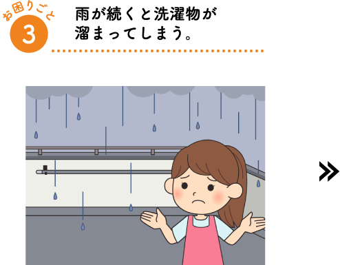 雨が続くと洗濯物が溜まってしまう。