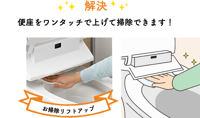 便座をワンタッチで上げて掃除できます!